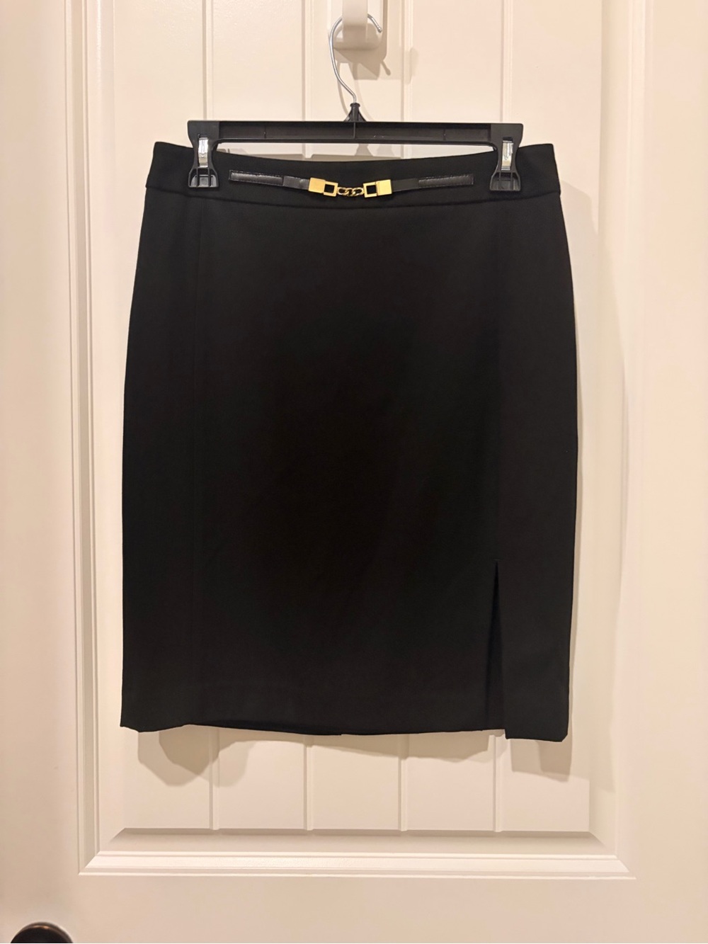 Express Black Pencil Skirt with Gold Accent Buckle
